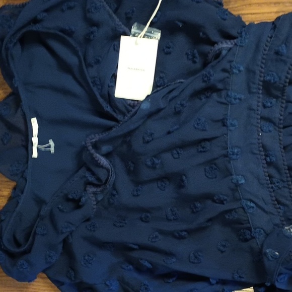 Tularosa Navy Blue Sheer Polka Dot Wrap Top KKK - Picture 2 of 8